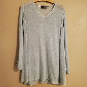 HABITAT Clothes To Live In Sage Linen Lagenlook Roll‎ Tab ¾ Sleeve Tunic Sweater